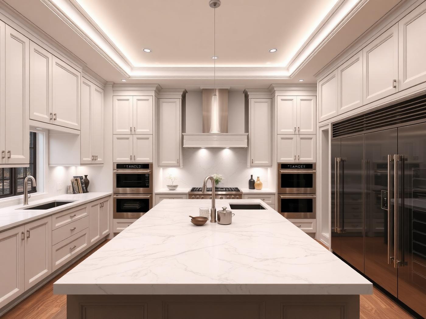 Custom floor-to-ceiling kitchen cabinetry in a bright kitchen