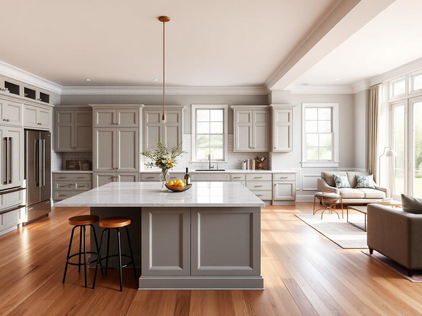 Large kitchen island with seating in an open-concept kitchen